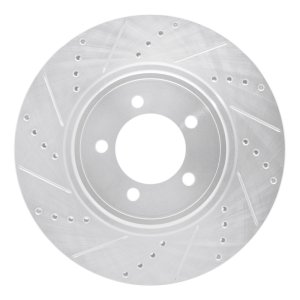 Lincoln Aviator Brake Rotor (1) - Front Left - R1 Concepts - Drilled & Slotted - Silver - `03-`05